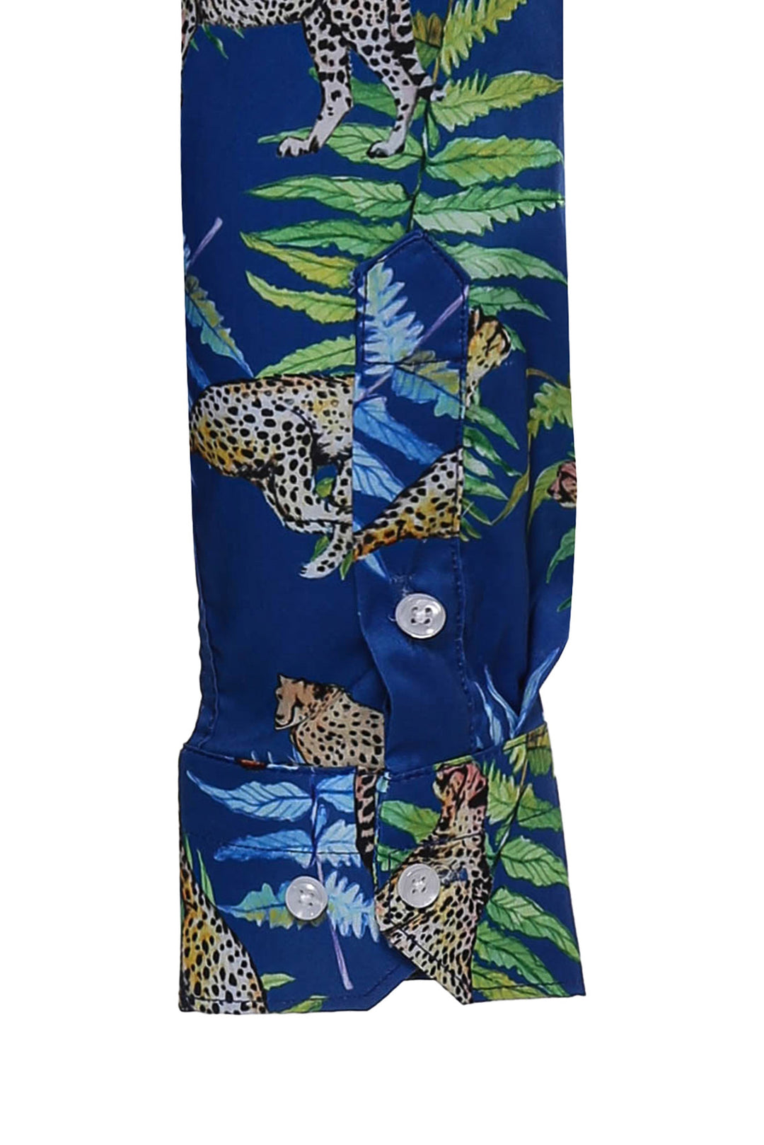Camisa Hombre Tigre Estampado Slim Fit Manga Larga Azul - Wessi