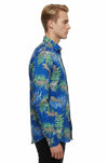 Tiger Patterned Slim Fit Long Sleeves Blue Men Shirt - Wessi