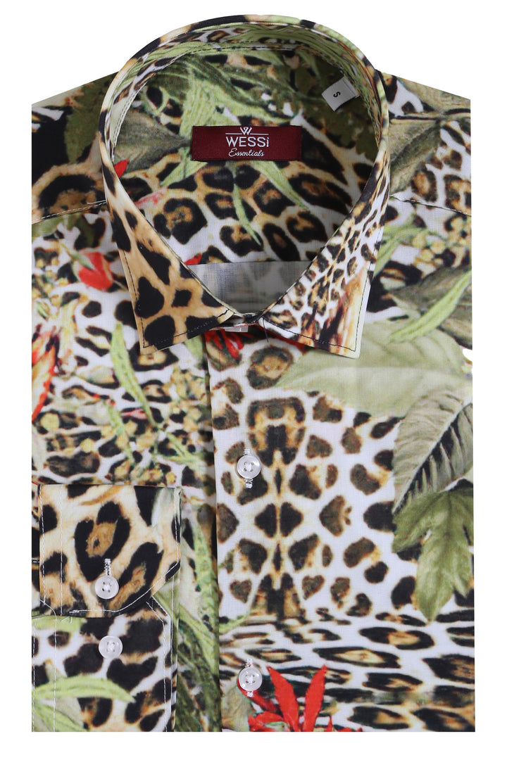 Camisa Hombre Tigre Estampado Slim Fit Manga Larga Multicolor - Wessi
