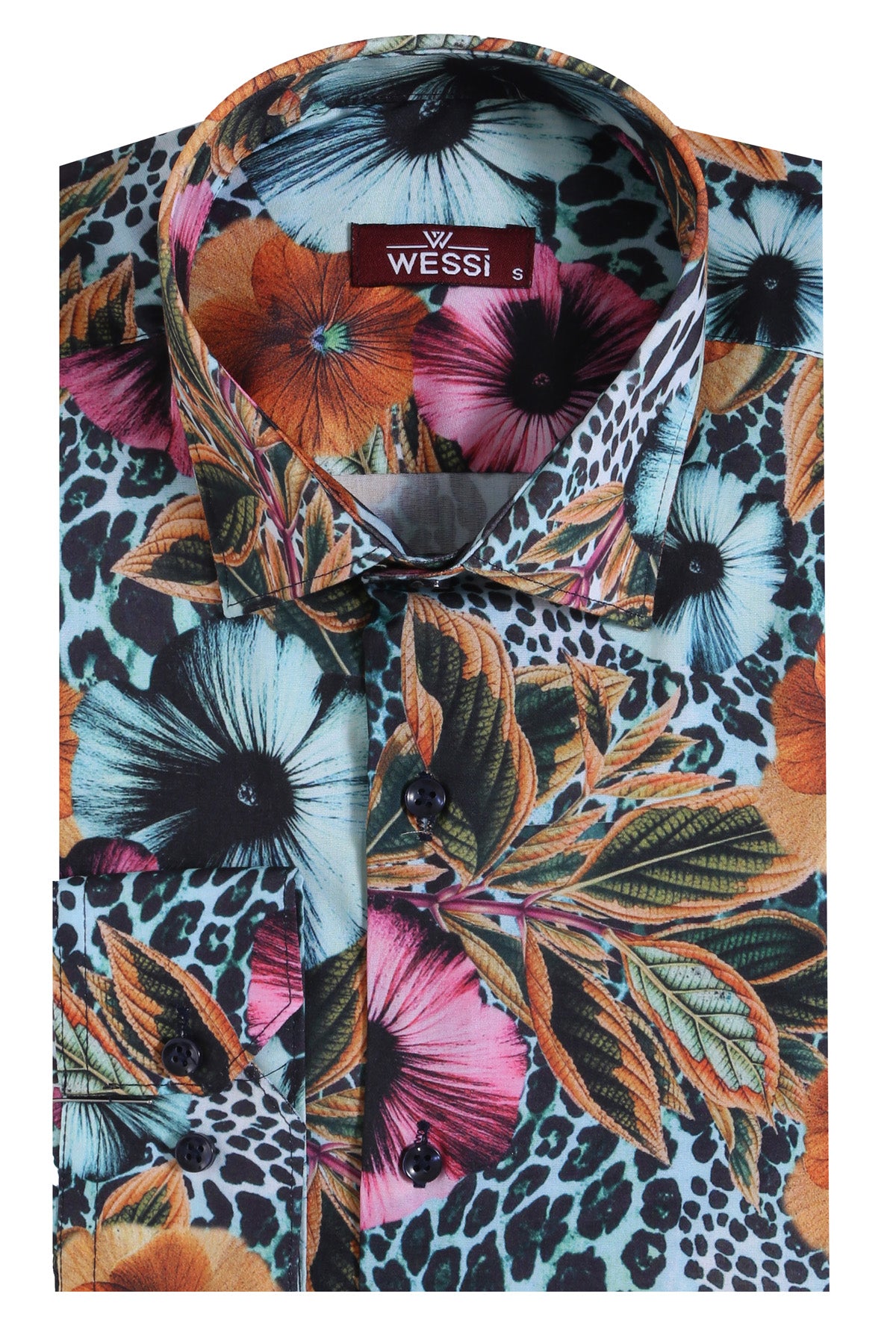 Floral Patterned Slim Fit Long Sleeves Multicolor Men Shirt