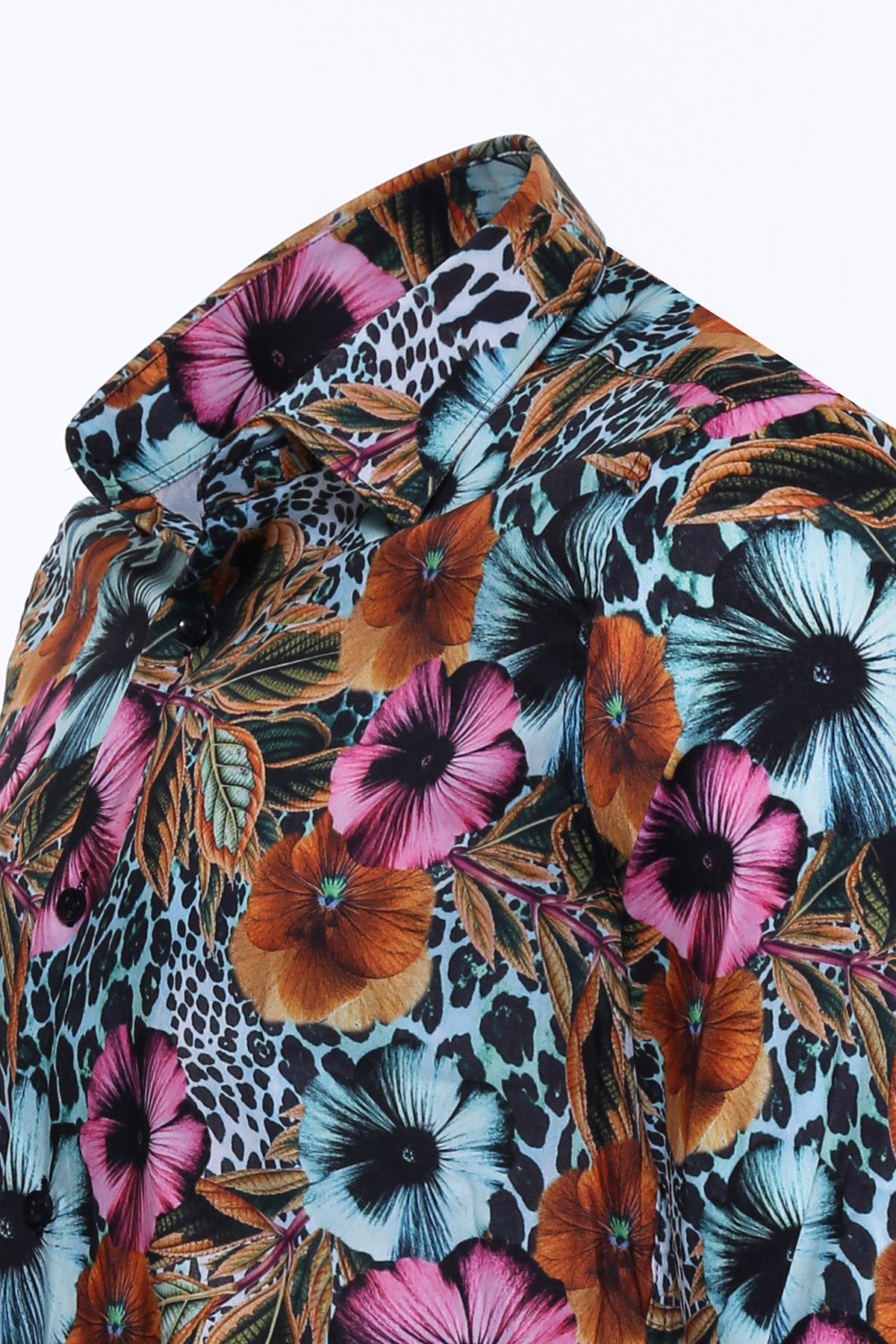 Floral Patterned Slim Fit Long Sleeves Multicolor Men Shirt