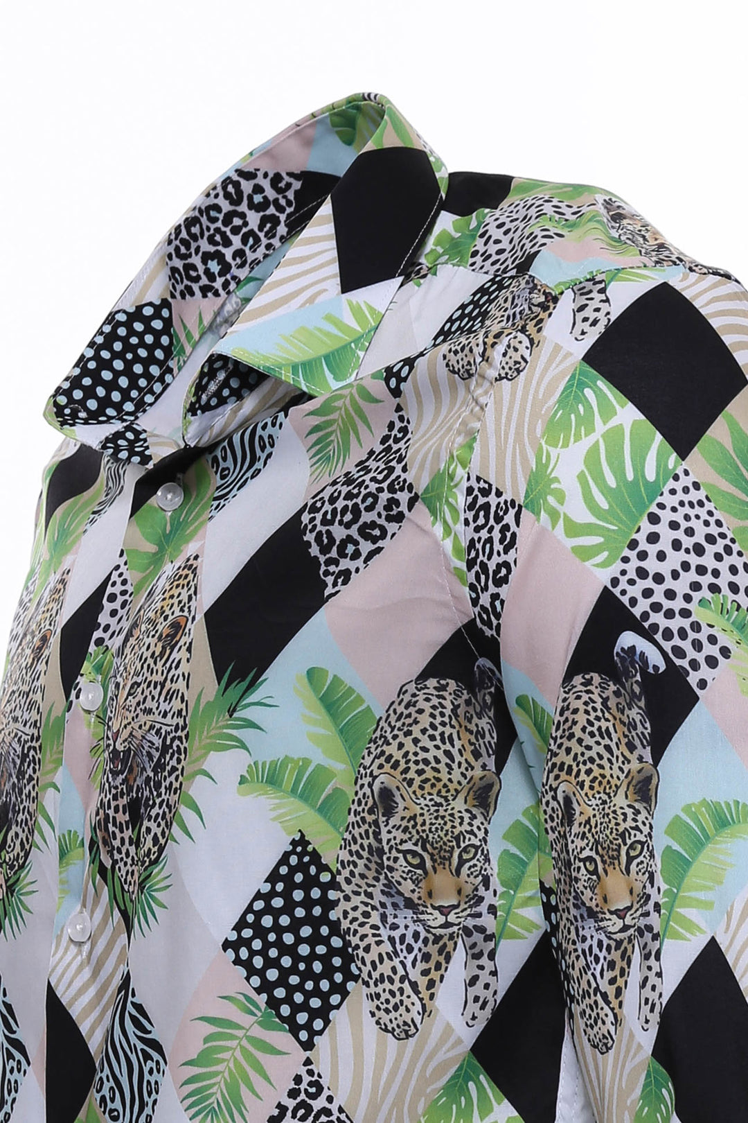 Leopard Pattern Long Sleeves Multicolor Men Shirt - Wessi