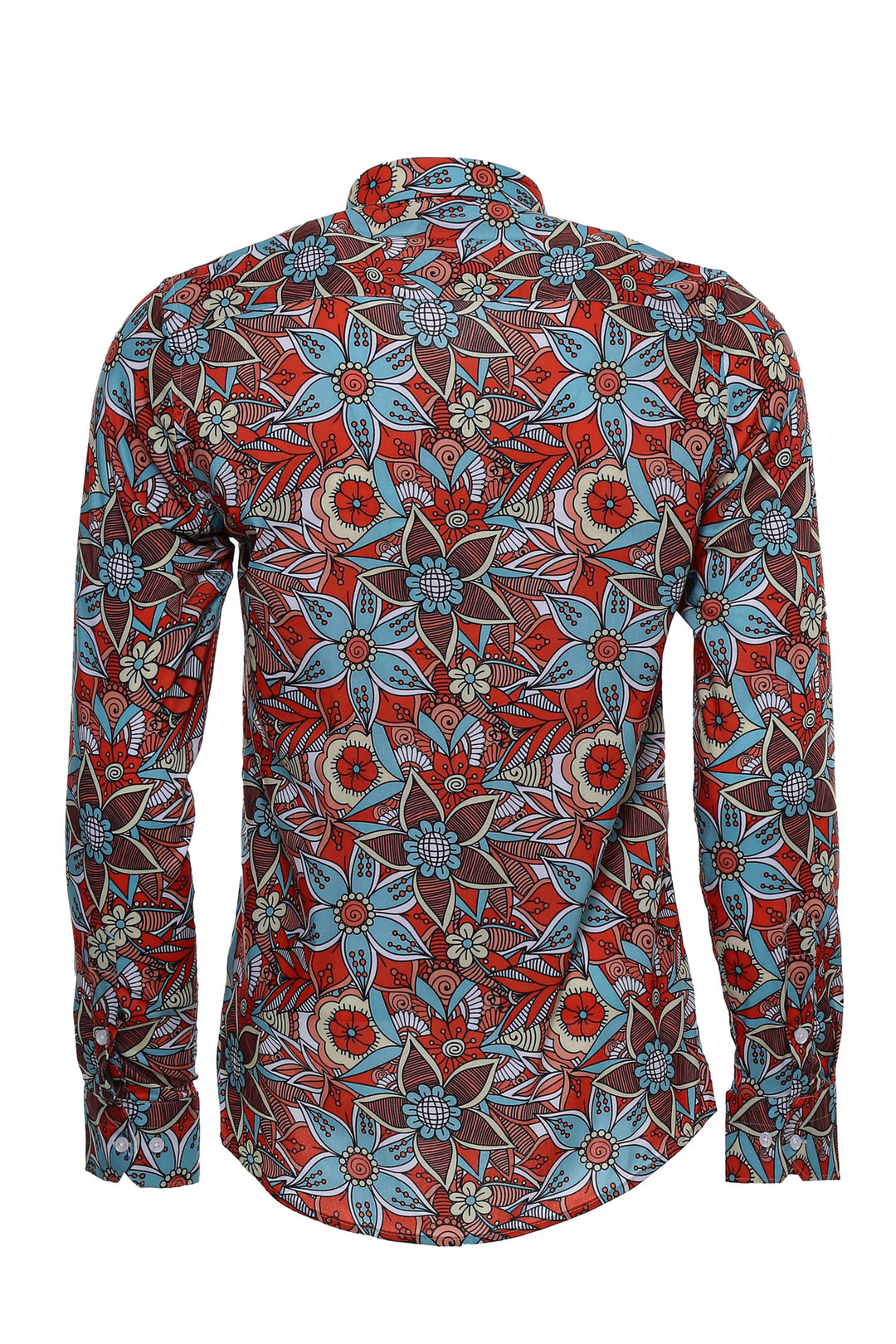 Blue Floral Slim-Fit Long Sleeve Red Men Shirt - Wessi