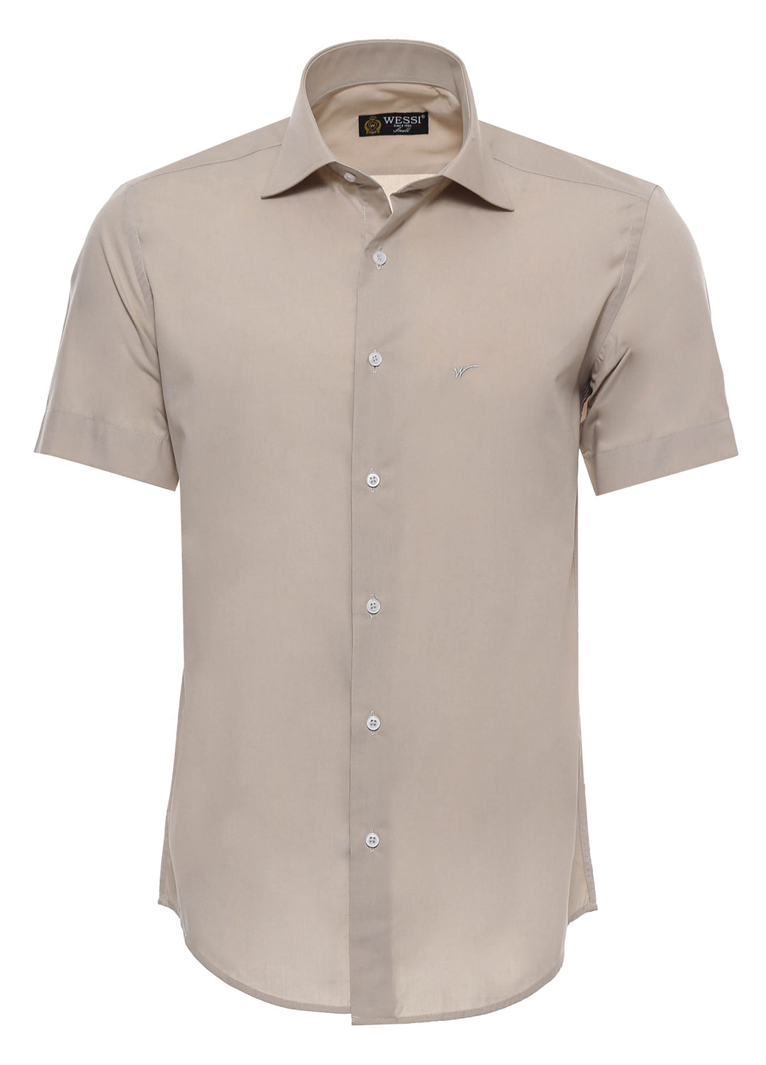 Short Sleeves Poly Cotton Slim Fit Cream Men Shirt - Wessi