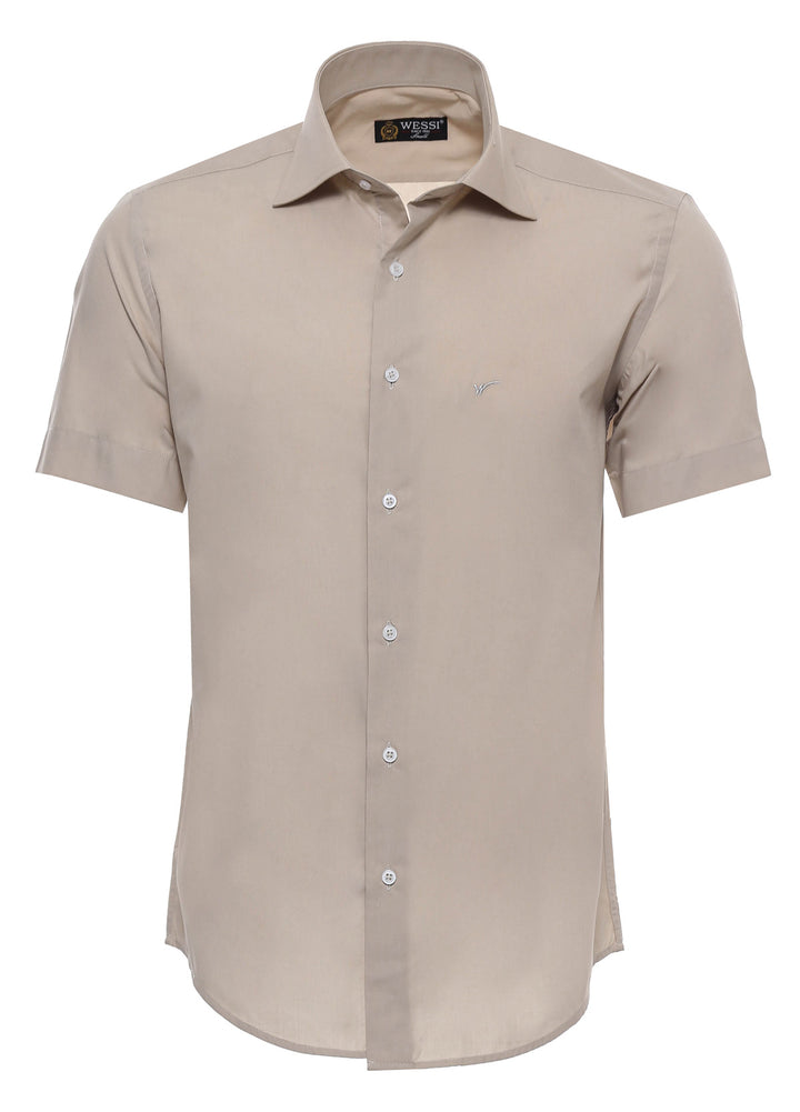 Short Sleeves Poly Cotton Slim Fit Cream Men Shirt - Wessi