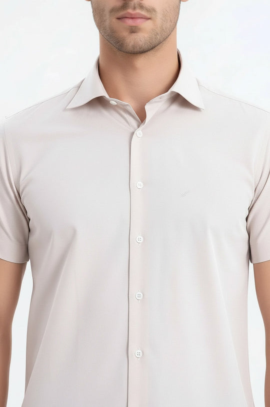 Camicia da uomo a maniche corte in policotone slim fit color crema - Wessi