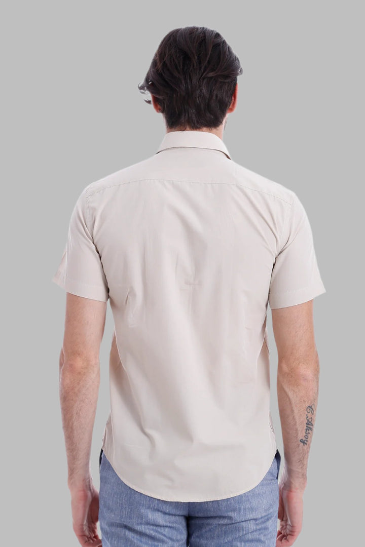 Short Sleeves Poly Cotton Slim Fit Cream Men Shirt - Wessi