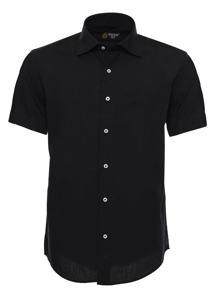 Short Sleeves Cotton Black Men Shirt - Wessi