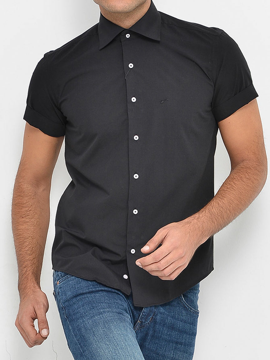 Short Sleeves Cotton Black Men Shirt - Wessi