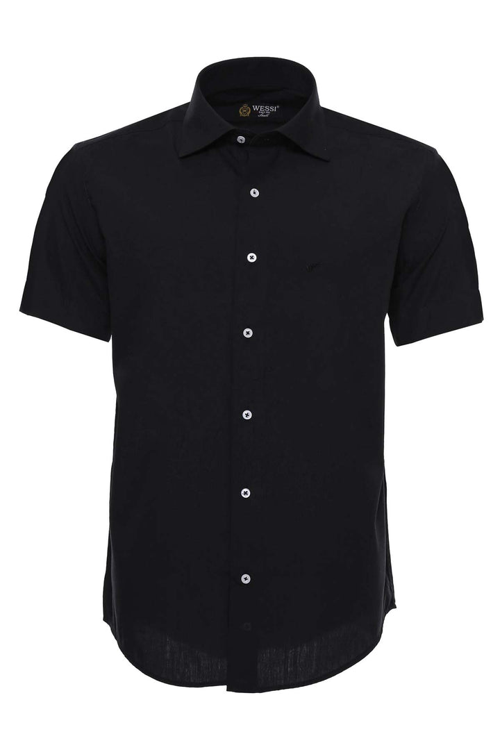 Short Sleeves Cotton Black Men Shirt - Wessi