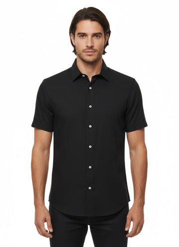 Short Sleeves Cotton Black Men Shirt - Wessi