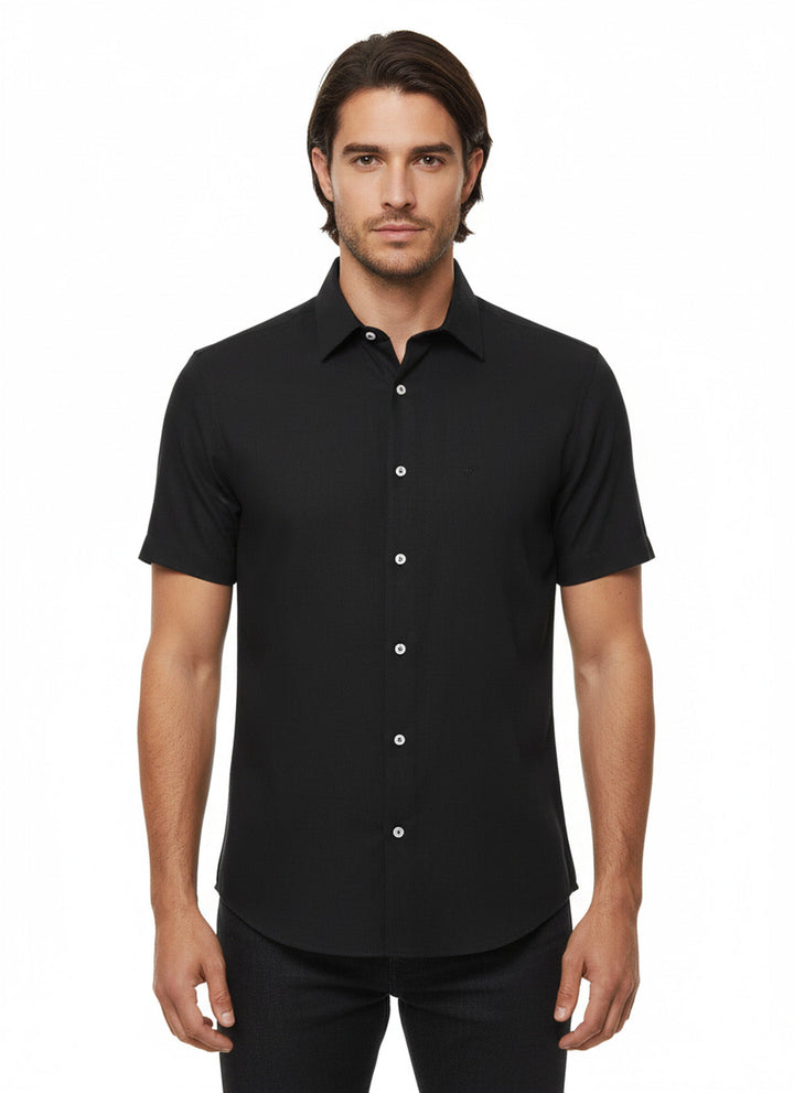 Camisa Hombre Manga Corta Algodón Negro - Wessi
