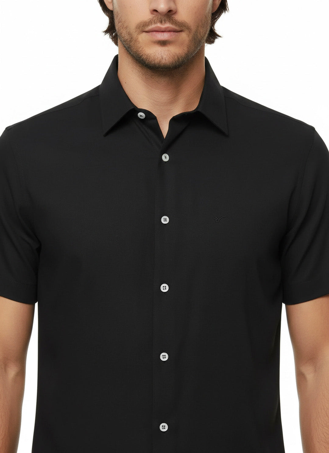 Camisa Hombre Manga Corta Algodón Negro - Wessi