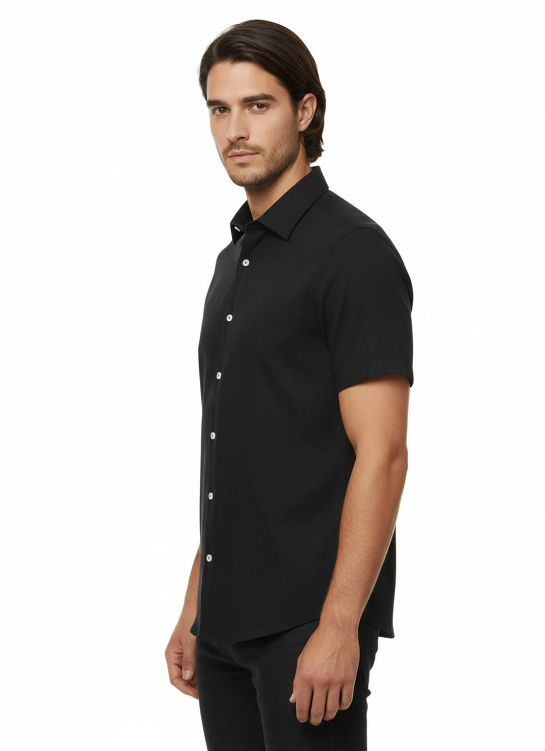 Camisa Hombre Manga Corta Algodón Negro - Wessi