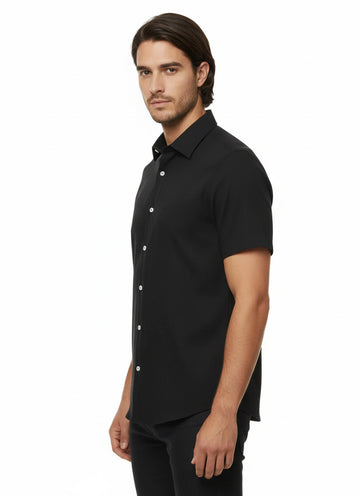 Short Sleeves Cotton Black Men Shirt - Wessi