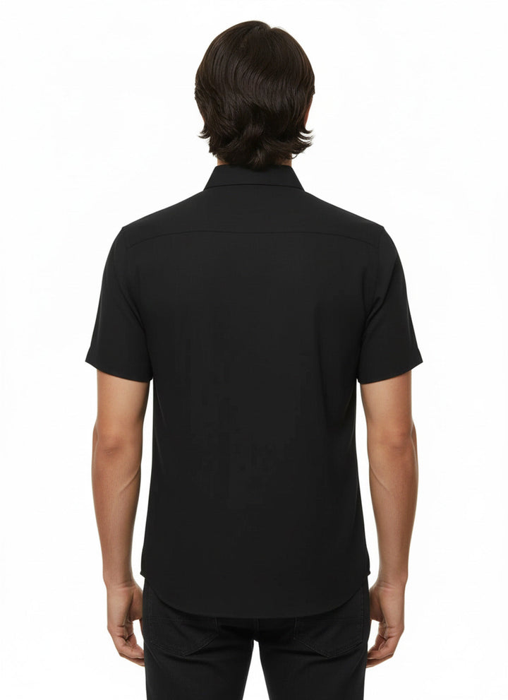 Camisa Hombre Manga Corta Algodón Negro - Wessi