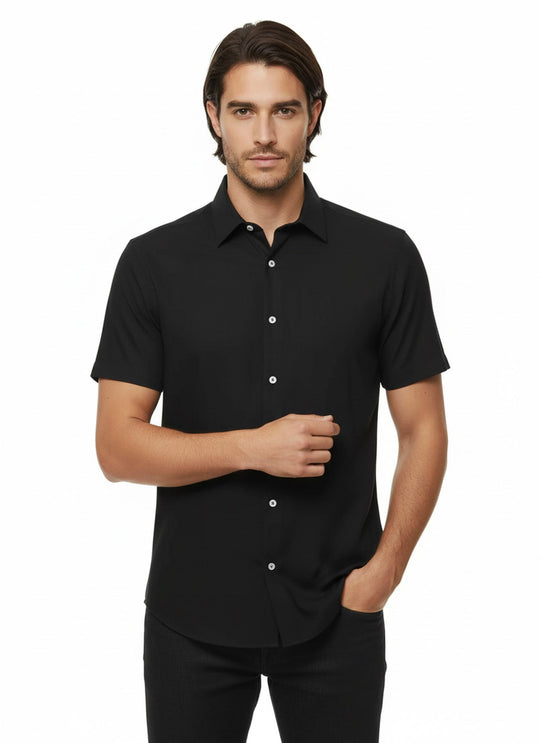 mens black short sleeve dress shirt Short Sleeves Cotton Black Men Shirt - Wessi – Wessi