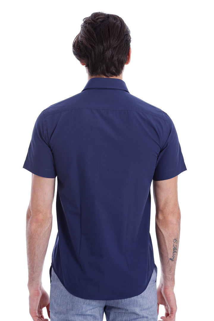 Camisa Hombre Manga Corta Poly Cotton Slim Fit Azul Marino - Wessi