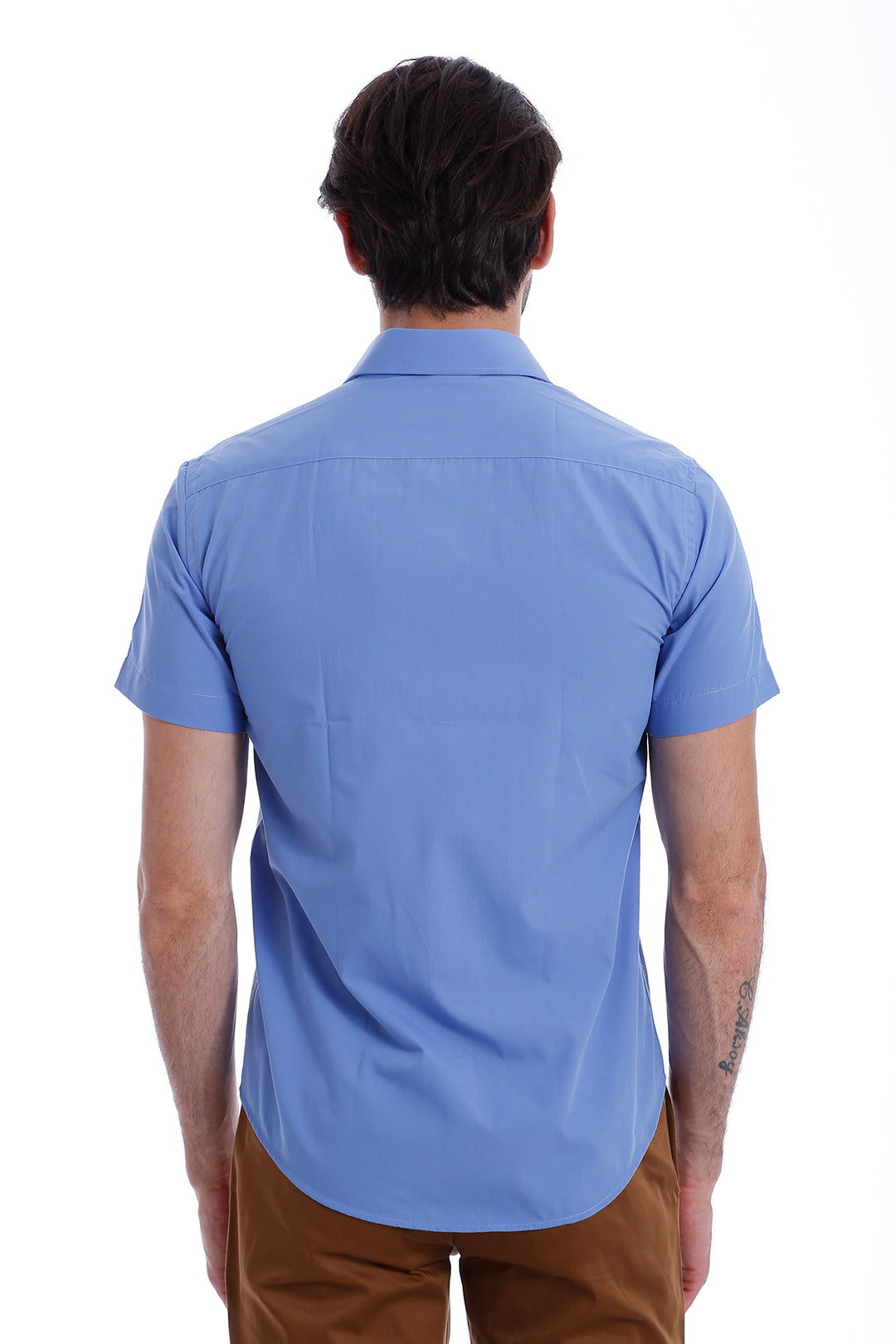 Camisa Hombre Manga Corta Poly Cotton Slim Fit Azul - Wessi