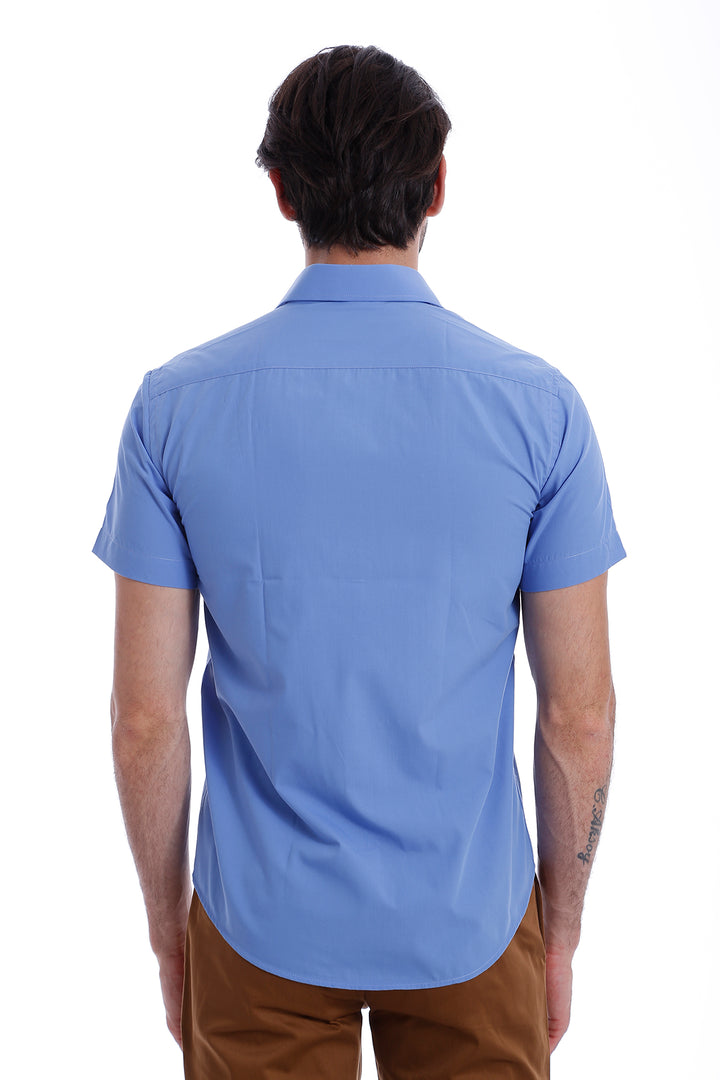Camisa Hombre Manga Corta Poly Cotton Slim Fit Azul - Wessi