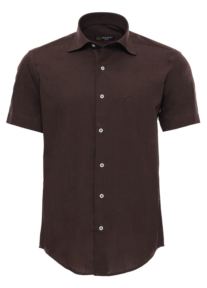 Camicia da uomo marrone in cotone a maniche corte - Wessi