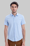 Camisa Hombre Slim Fit Polialgodón Azul Manga Corta - Wessi