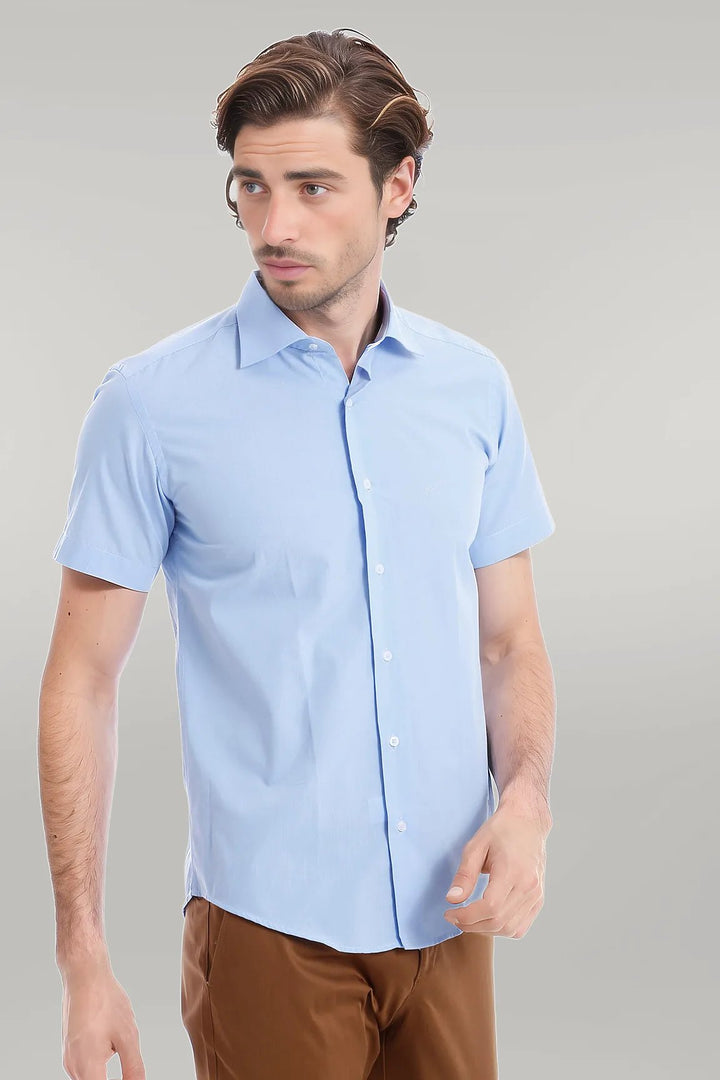 Slim Fit Short Sleeve Poly Cotton Blue Men Shirt - Wessi