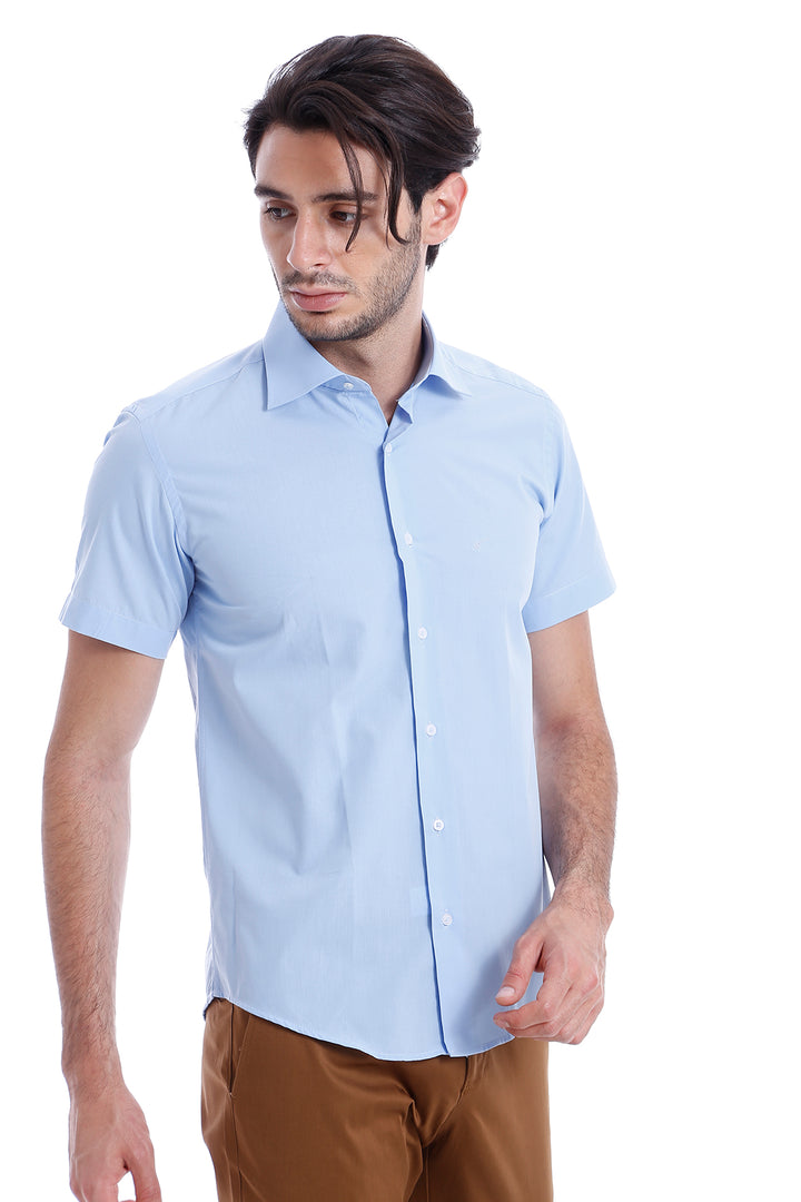 Camisa Hombre Slim Fit Polialgodón Azul Manga Corta - Wessi