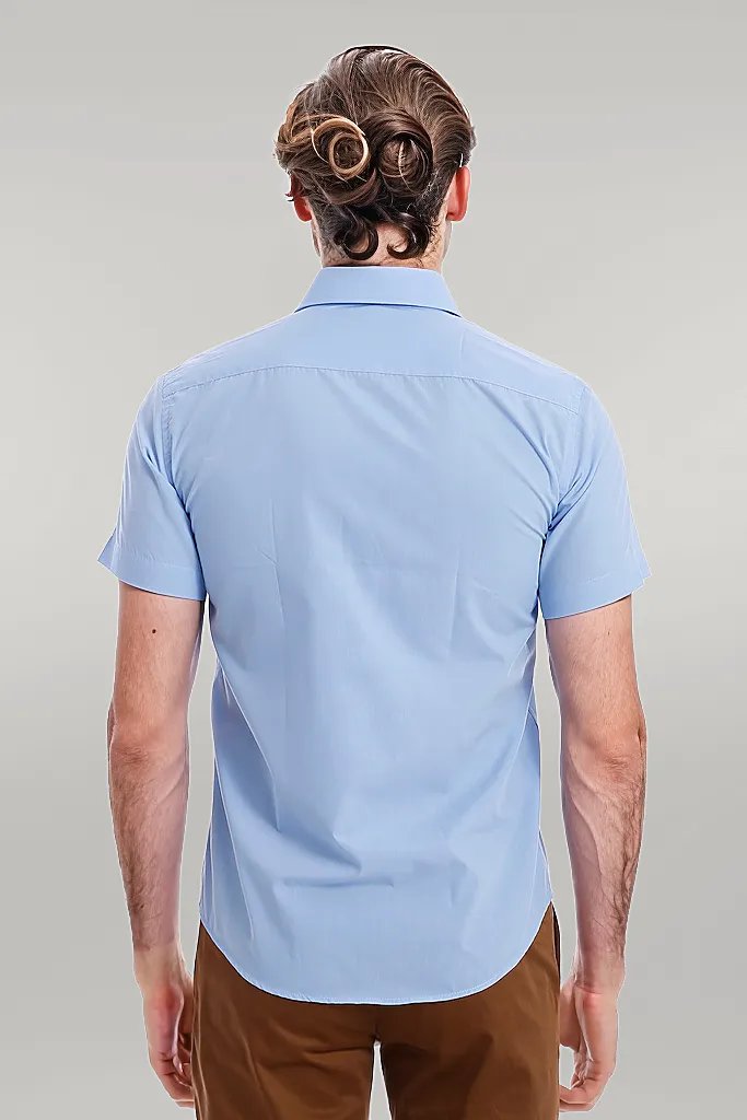 Slim Fit Short Sleeve Poly Cotton Blue Men Shirt - Wessi