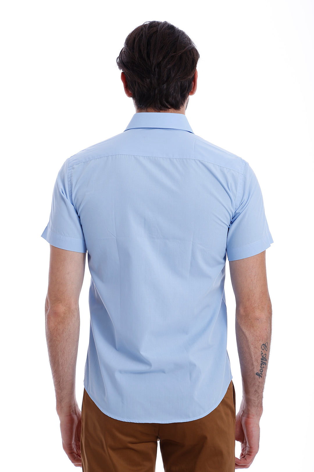 Camisa Hombre Slim Fit Polialgodón Azul Manga Corta - Wessi
