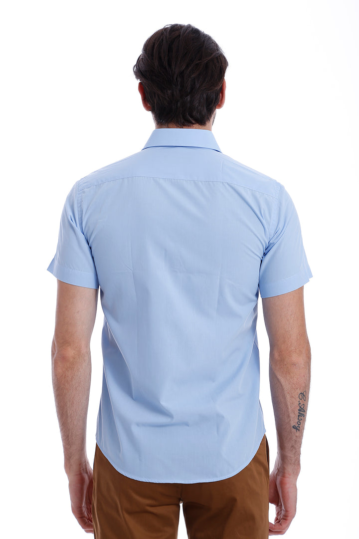 Camisa Hombre Slim Fit Polialgodón Azul Manga Corta - Wessi