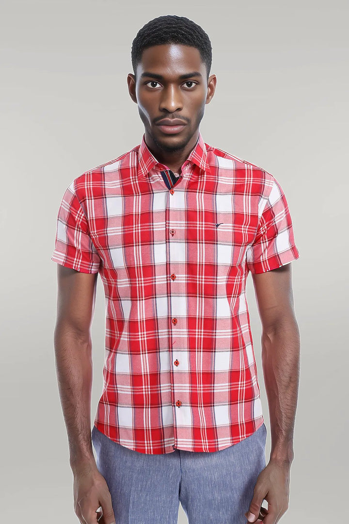 Camicia da uomo bordeaux a maniche corte a quadri - Wessi