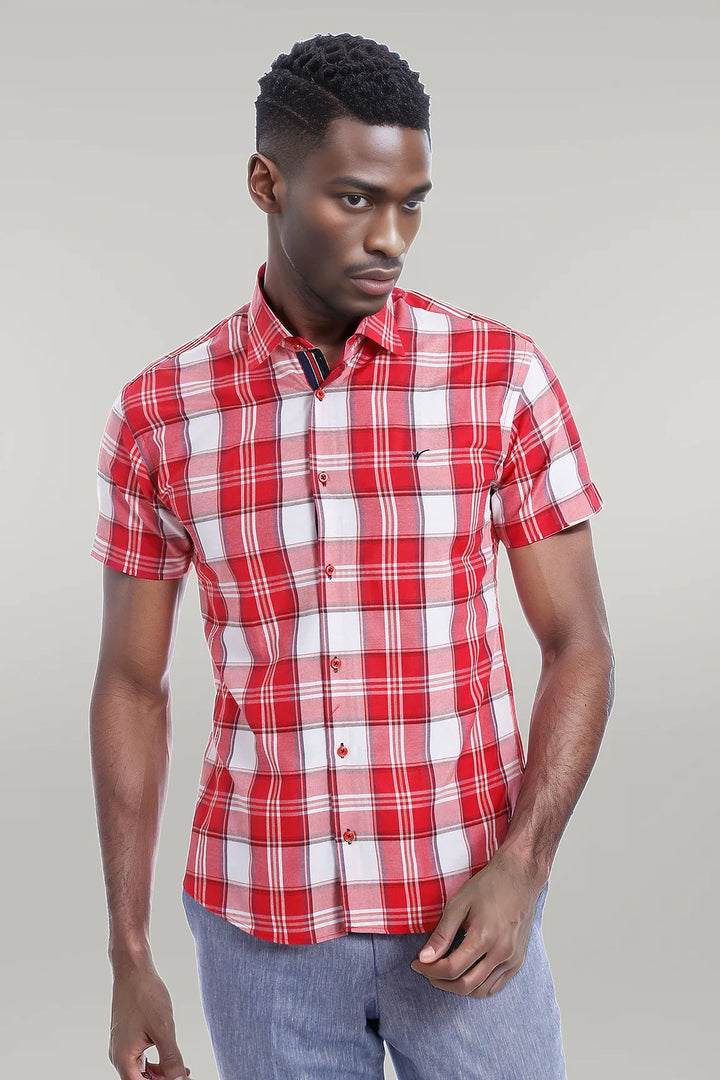 Camicia da uomo bordeaux a maniche corte a quadri - Wessi