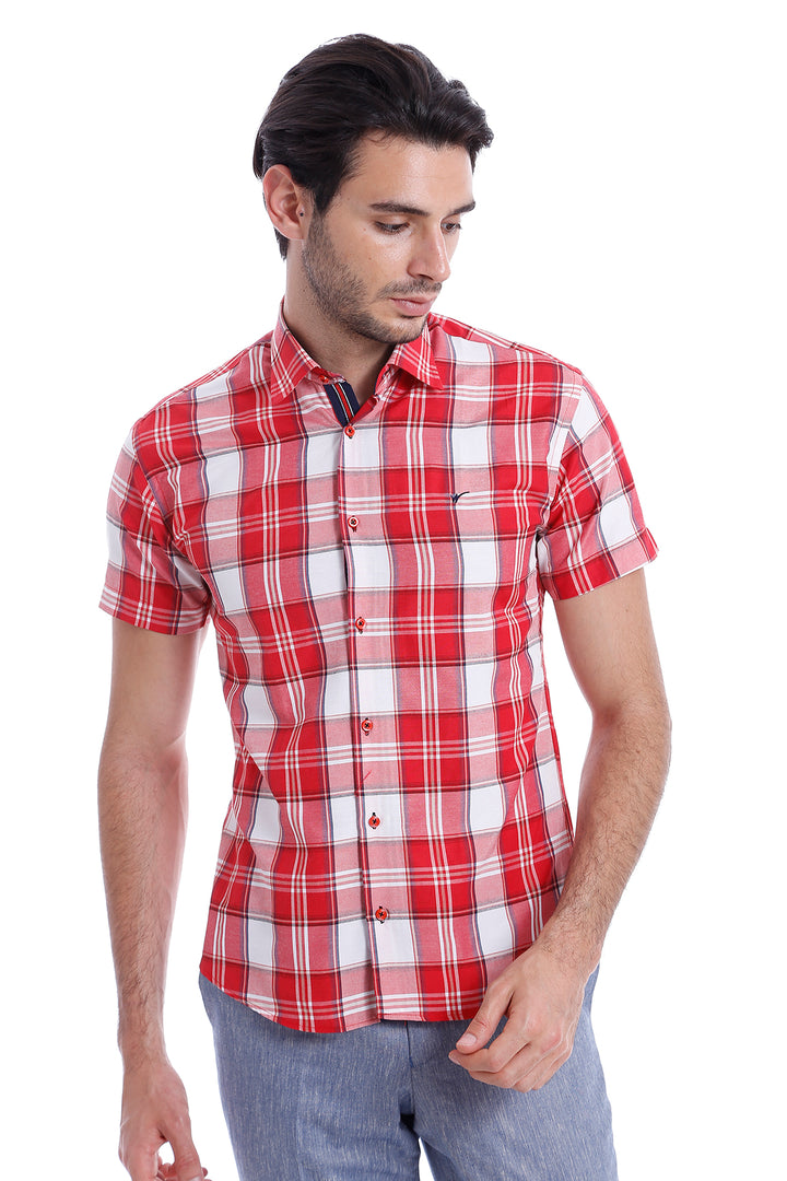 Camisa Hombre Cuadros Manga Corta Burdeos - Wessi