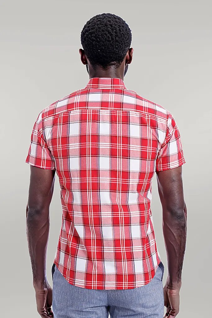 Camicia da uomo bordeaux a maniche corte a quadri - Wessi