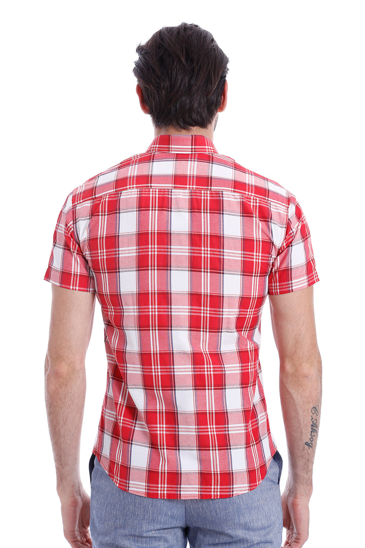 Camisa Hombre Cuadros Manga Corta Burdeos - Wessi