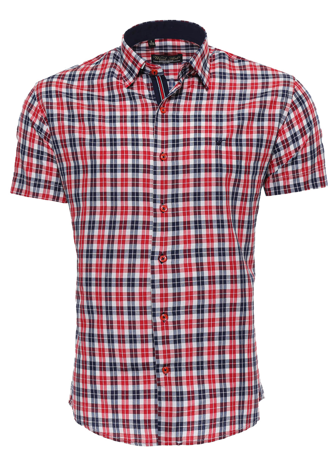 Camicia da uomo blu navy a maniche corte a quadri - Wessi