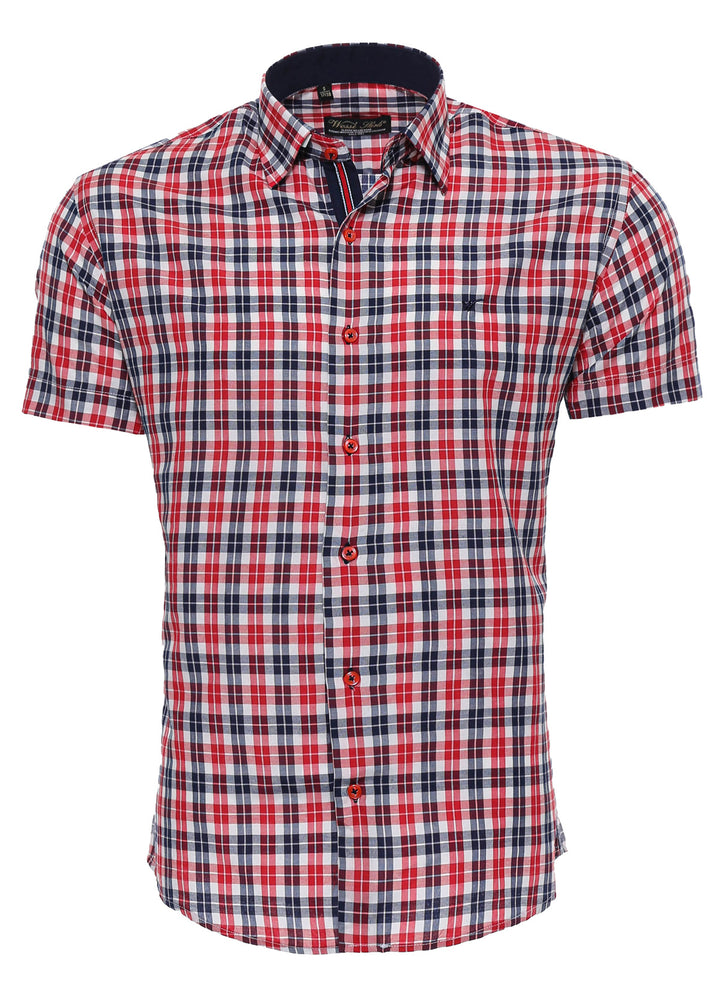 Camicia da uomo blu navy a maniche corte a quadri - Wessi