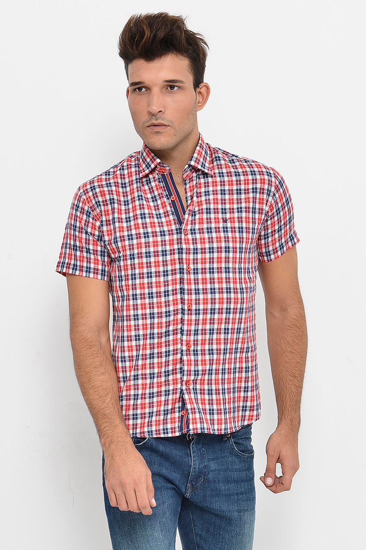 Camicia da uomo blu navy a maniche corte a quadri - Wessi