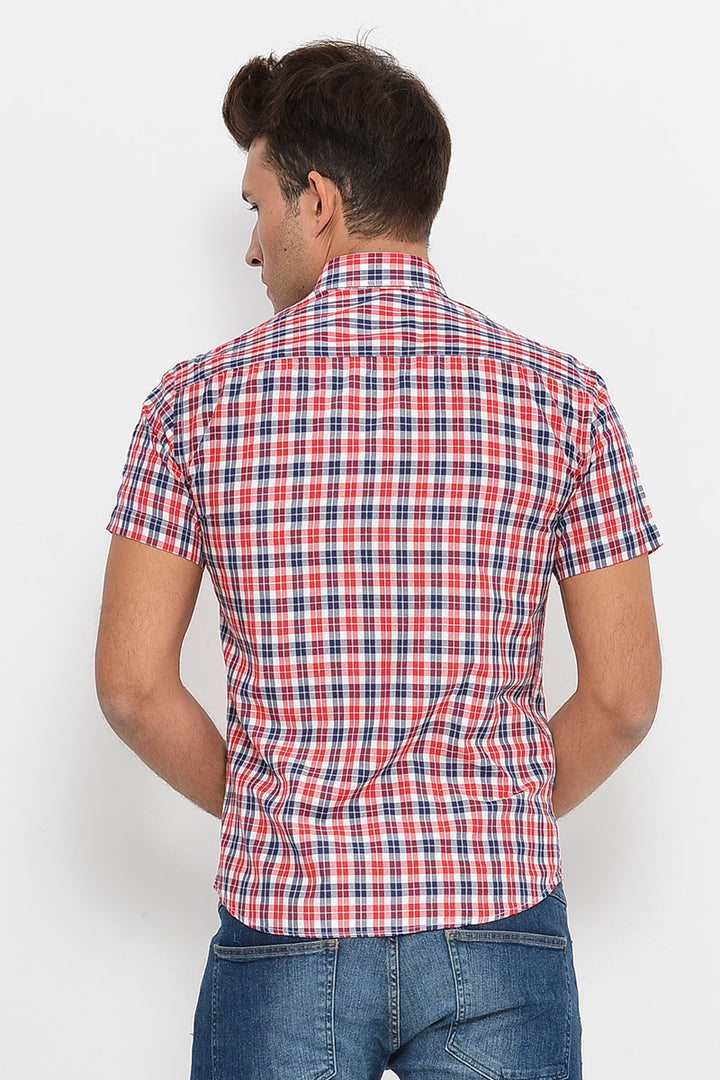 Camicia da uomo blu navy a maniche corte a quadri - Wessi