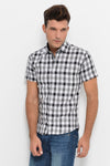 Camisa Hombre Cuadros Manga Corta Blanco-Negro - Wessi