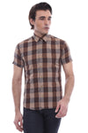 Camisa Hombre Cuadros Manga Corta Marrón - Wessi