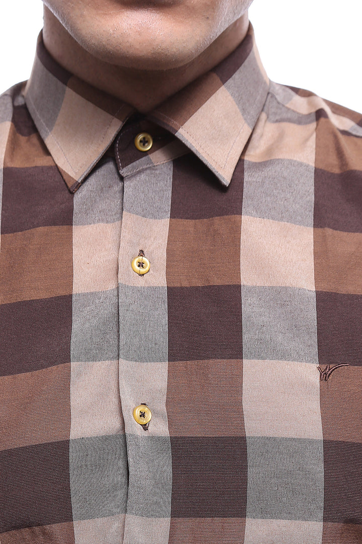 Camisa Hombre Cuadros Manga Corta Marrón - Wessi