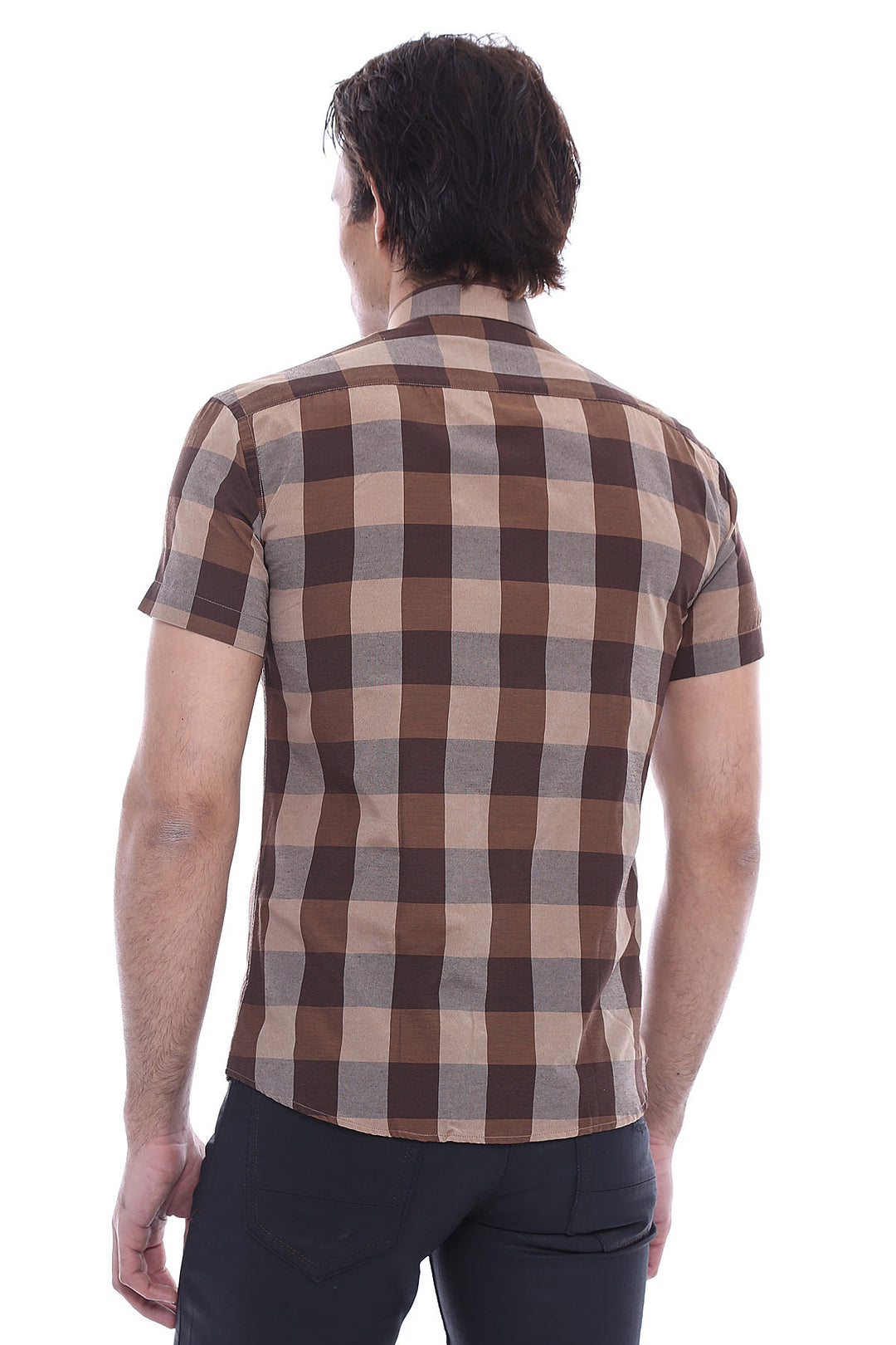 Camisa Hombre Cuadros Manga Corta Marrón - Wessi