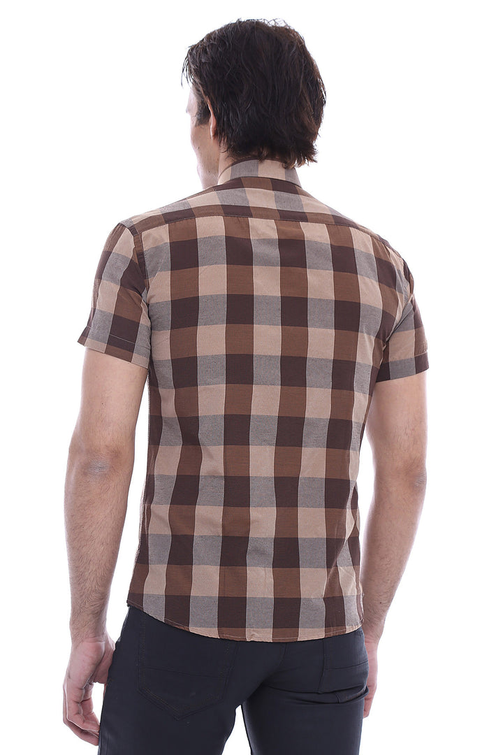 Camisa Hombre Cuadros Manga Corta Marrón - Wessi