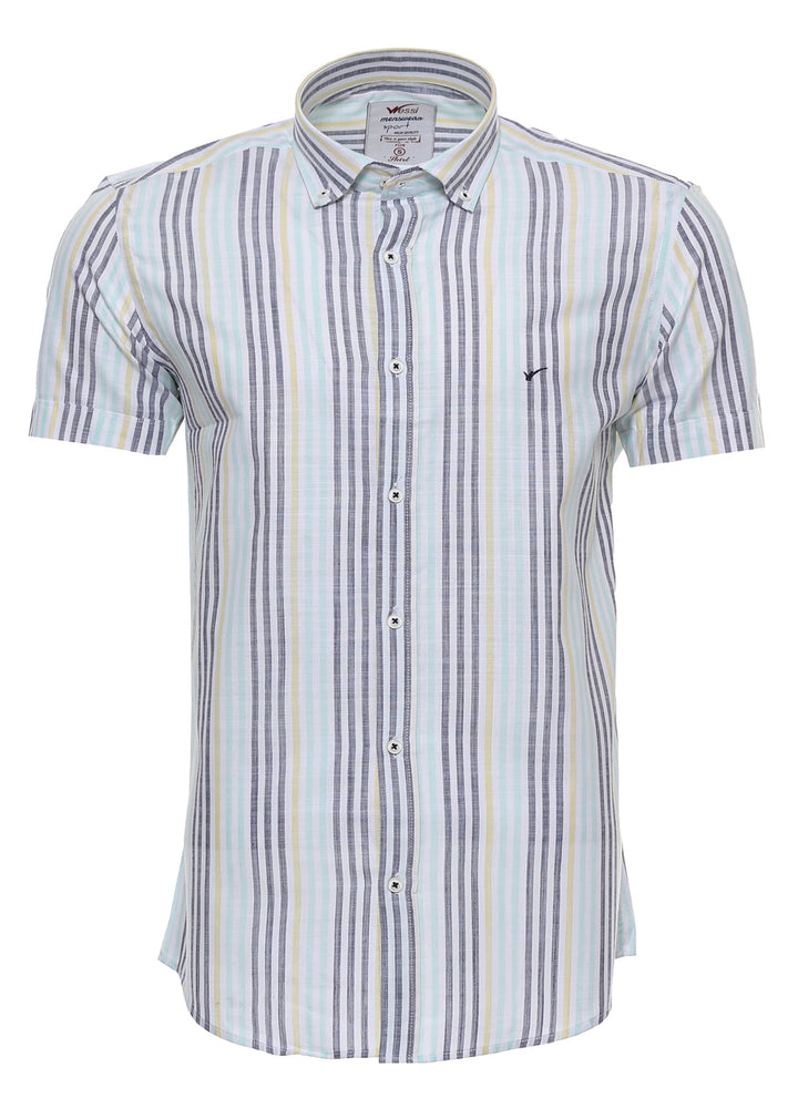 Striped Short Sleeves Men Blue Shirt - Wessi