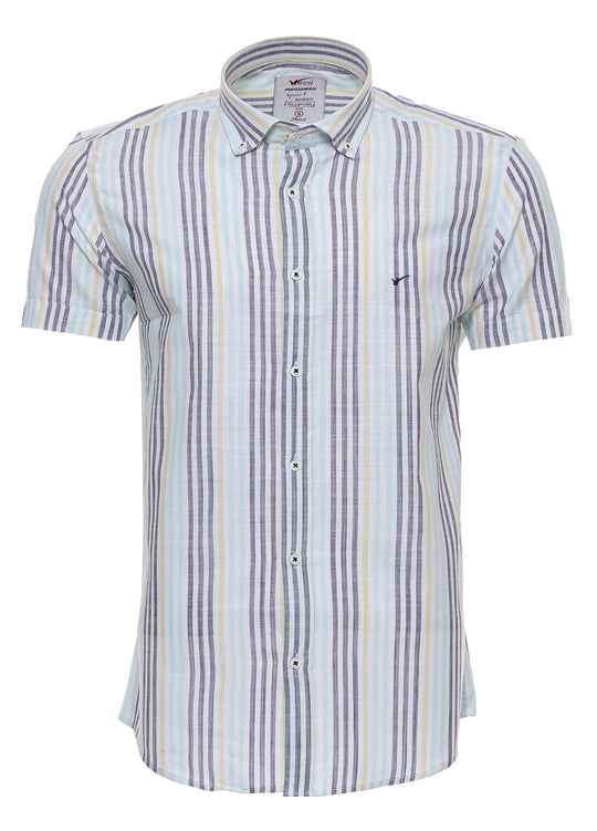 Striped Short Sleeves Men Blue Shirt - Wessi