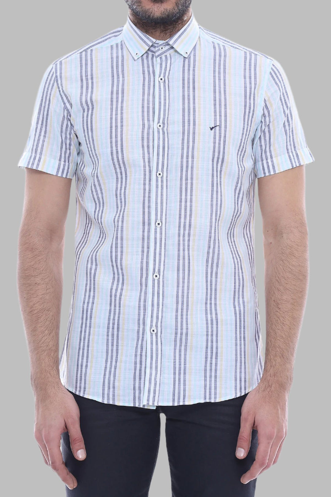 Striped Short Sleeves Men Blue Shirt - Wessi