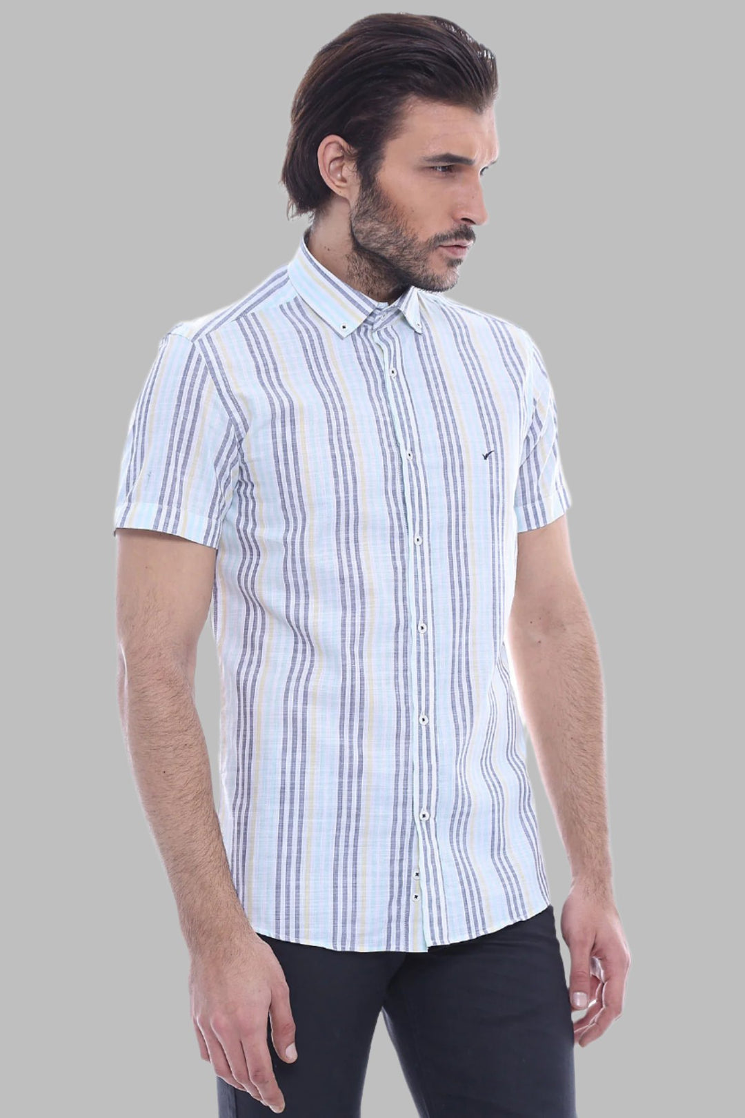 Striped Short Sleeves Men Blue Shirt - Wessi