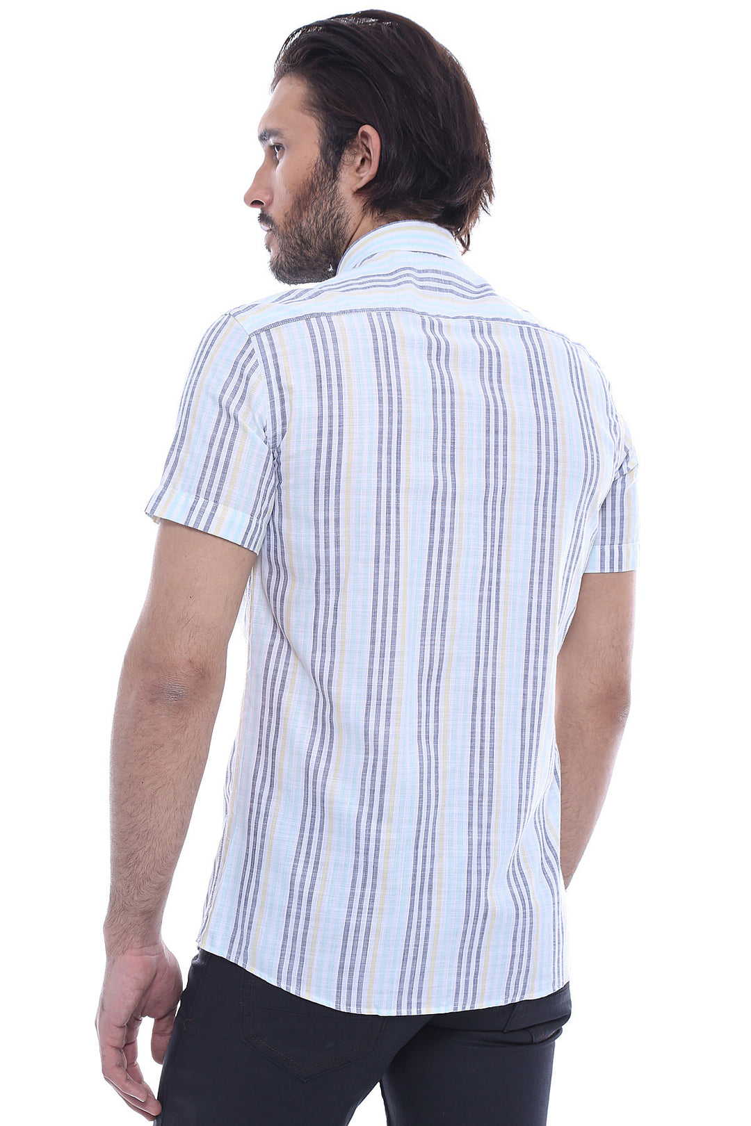 Striped Short Sleeves Men Blue Shirt - Wessi